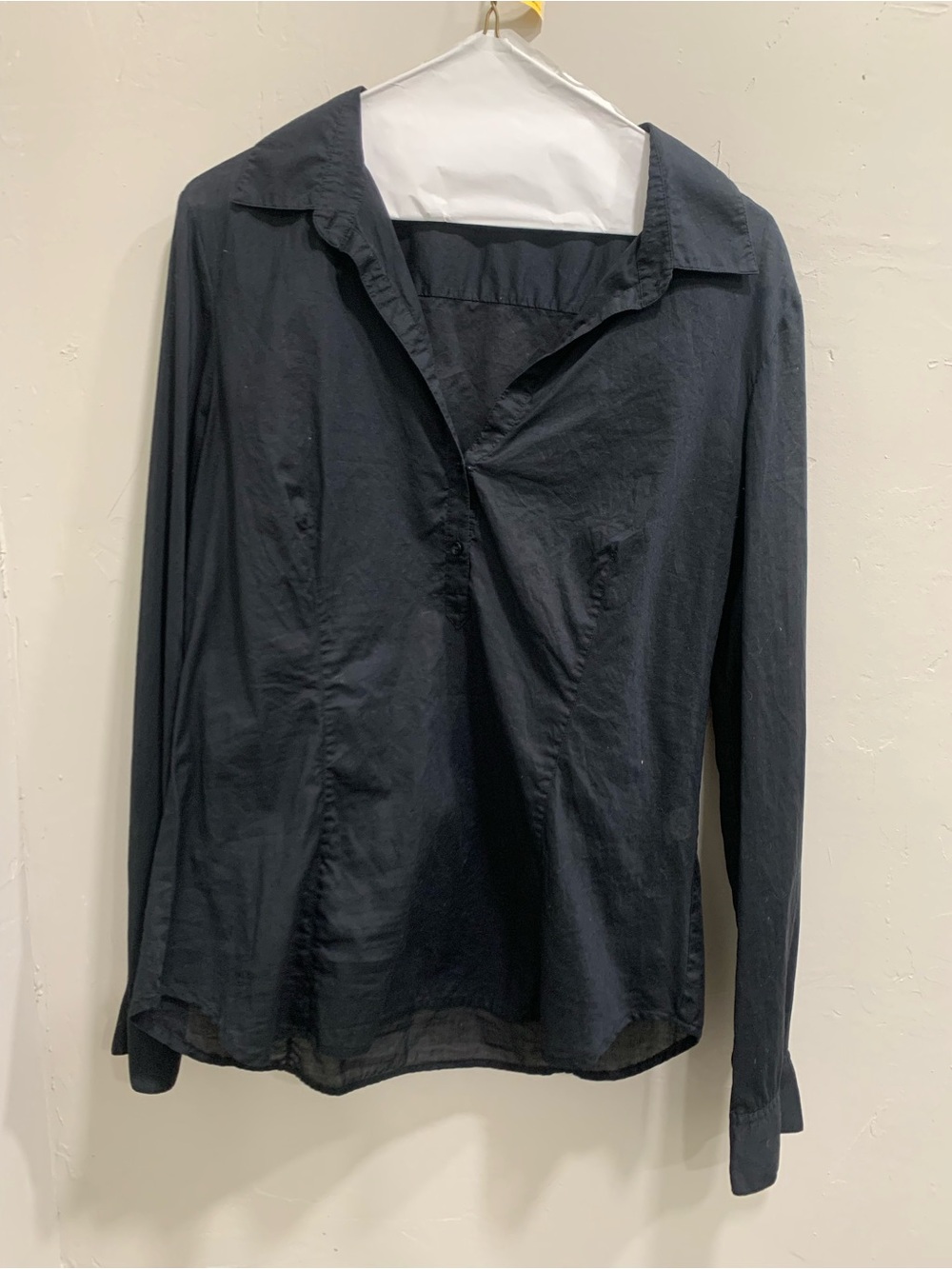 Sheer cotton Long-Sleeve Black Collared Shirt